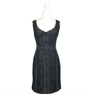 Badgley Mischka black ribbon beaded waist sash cocktail dress women's size 10